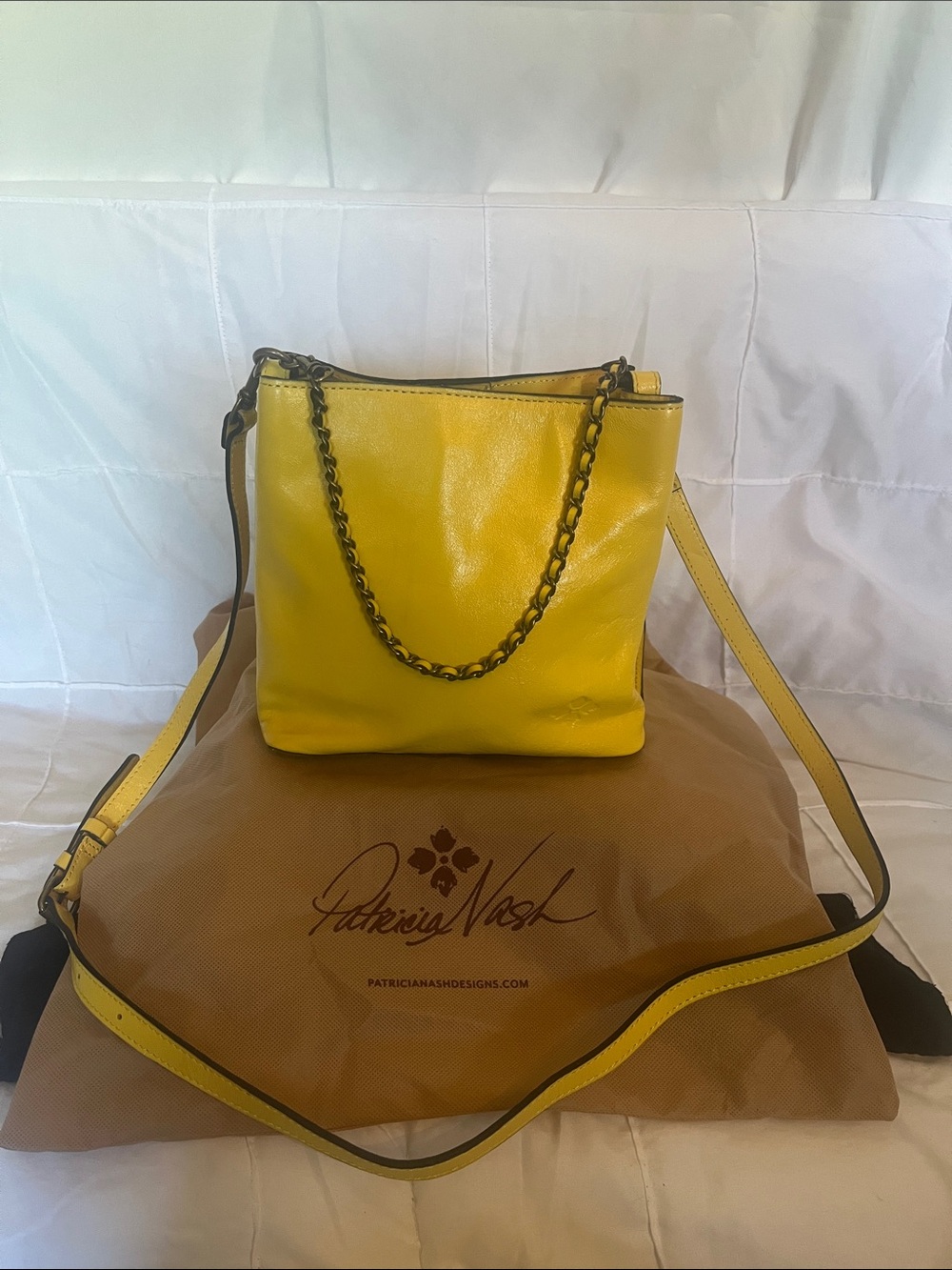 Patricia Nash Bright Yellow Leather Chain-Accent Crossbody